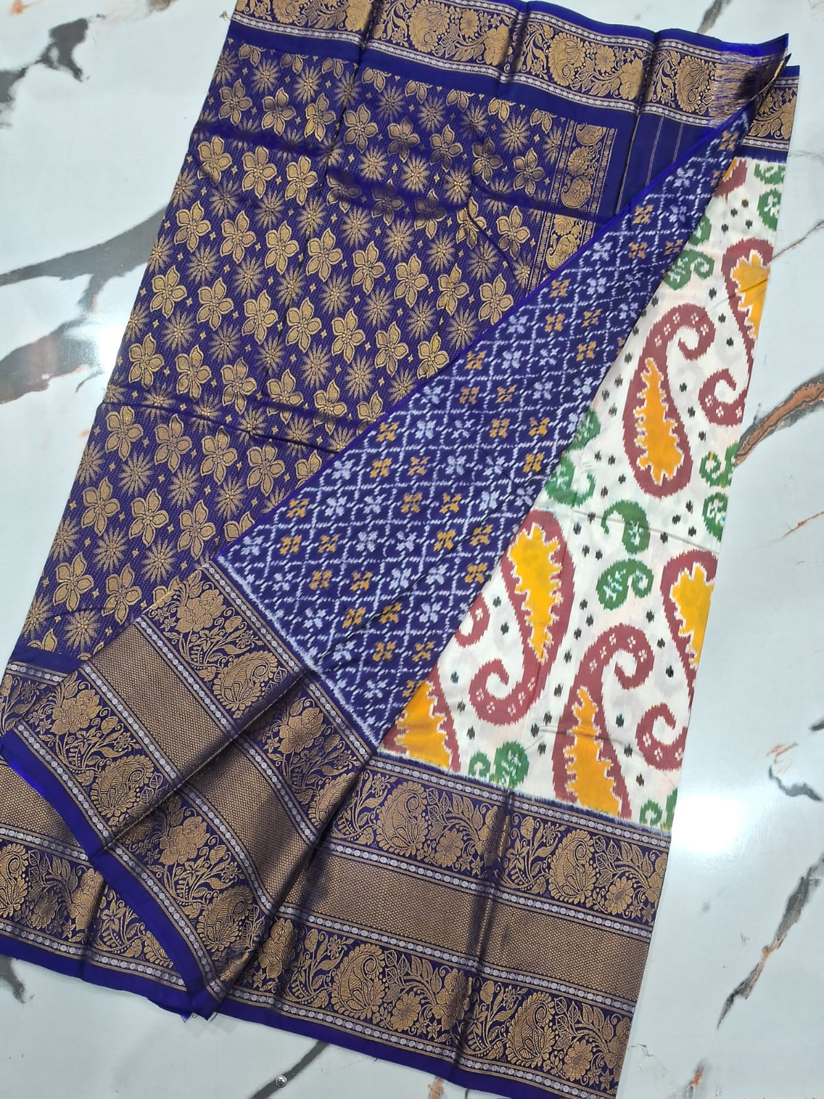 Mulbery ikkat kanchi border pattu saree-WW882