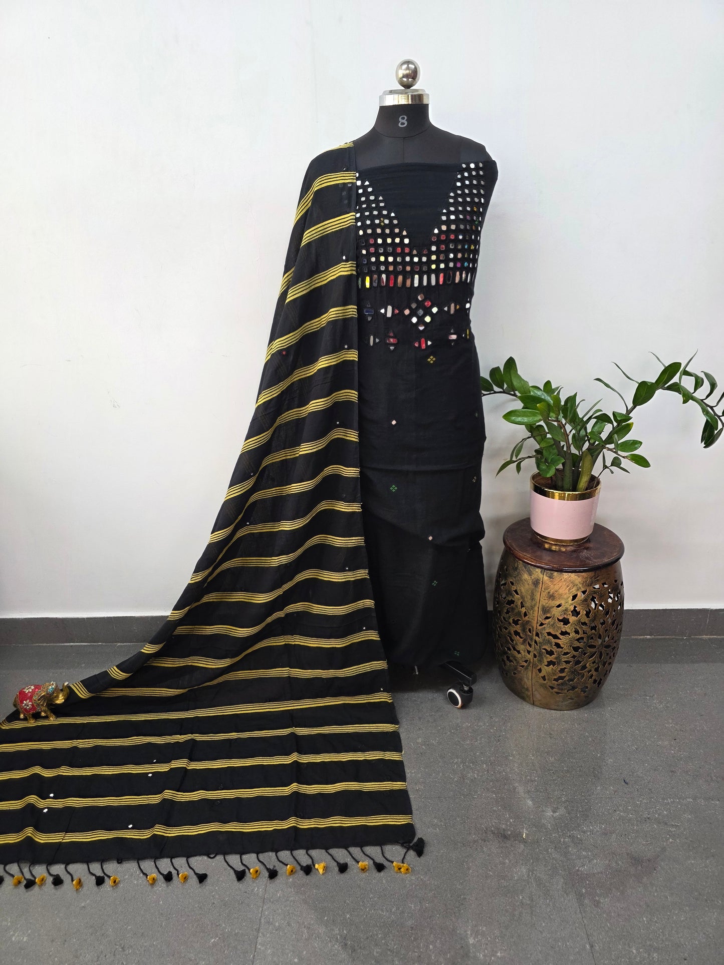 Handcrafted Mirror work cotton bhujodi salwar set - BB399