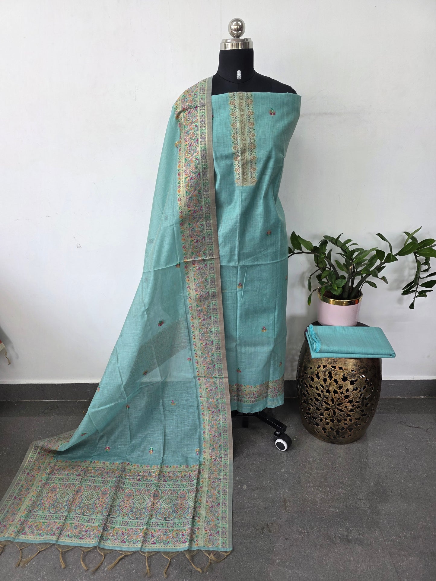 Premium silk cotton jamdhani set-AV366