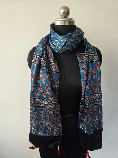 Ajrakh Handblock natural dyed mashru silk stole-MV96