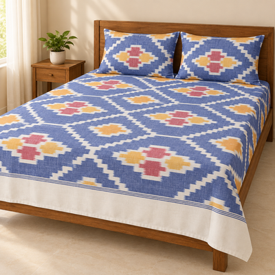 Warp ikkat bed sheets (90*108 2/40s bedsheet with pillow) - WW656