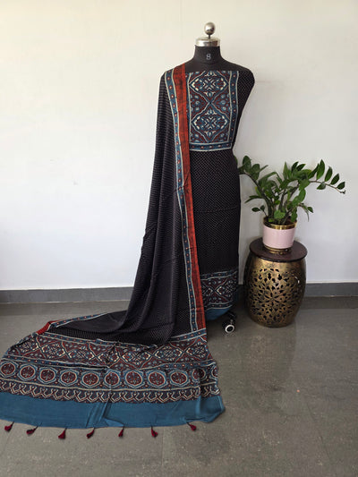 Handcrafted ajrakh modal silk set - HZ231