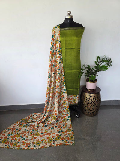Handloom fusion mangalagiri kalamkari gap border silk salwar set - AK271
