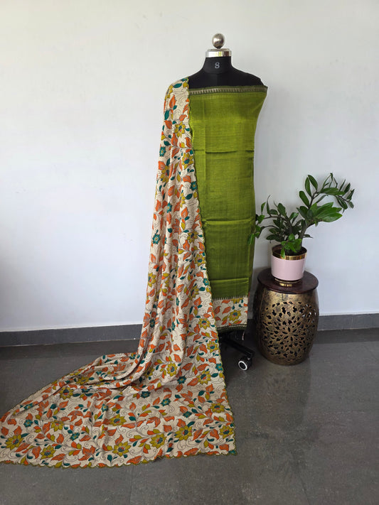 Handloom fusion mangalagiri  kalamkari gap border  silk salwar set - AK271