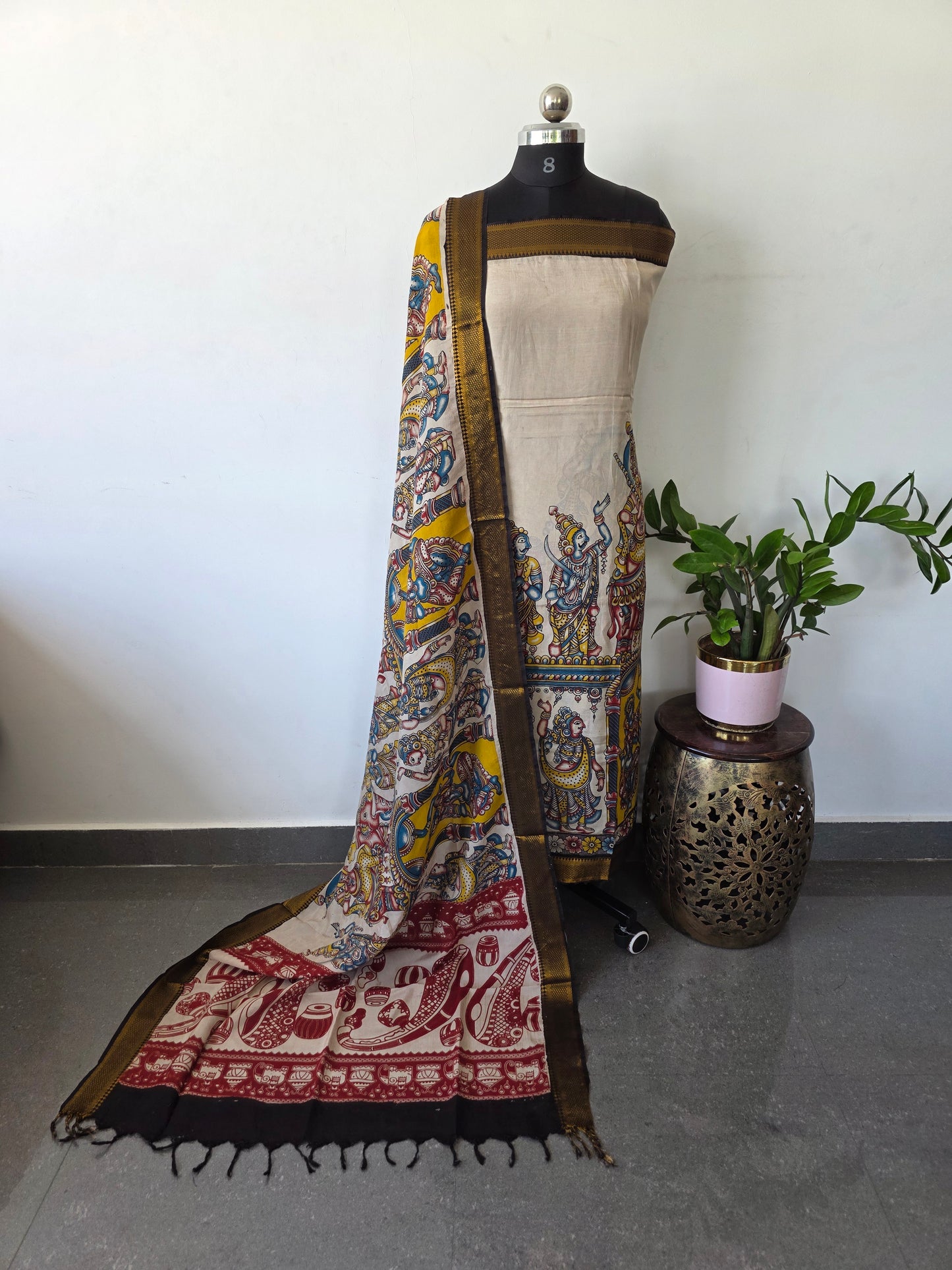 Premium chennuri silk kalamkari salwar set with nizam border - AK242
