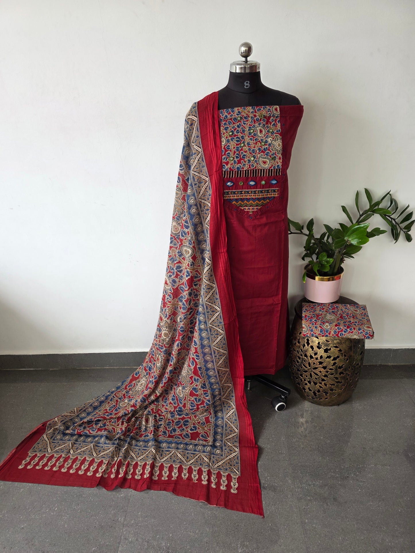 Premium cotton Handwork embroidery with kalamkari salwar - AS36