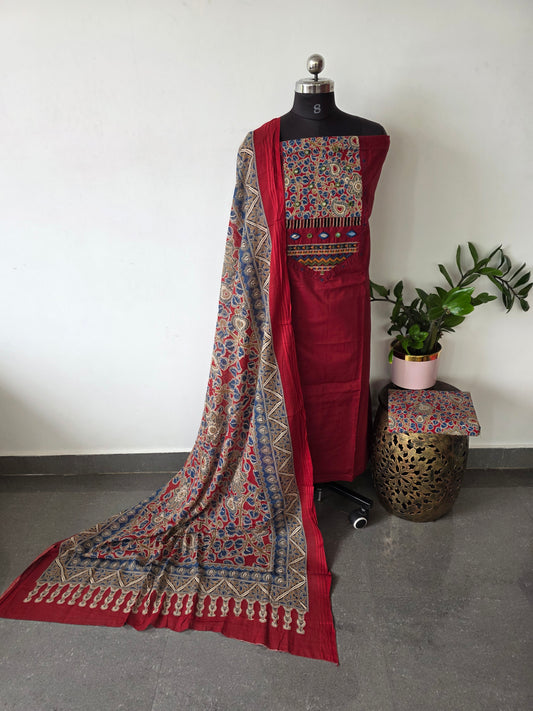 Premium cotton Handwork embroidery with kalamkari salwar - AS36