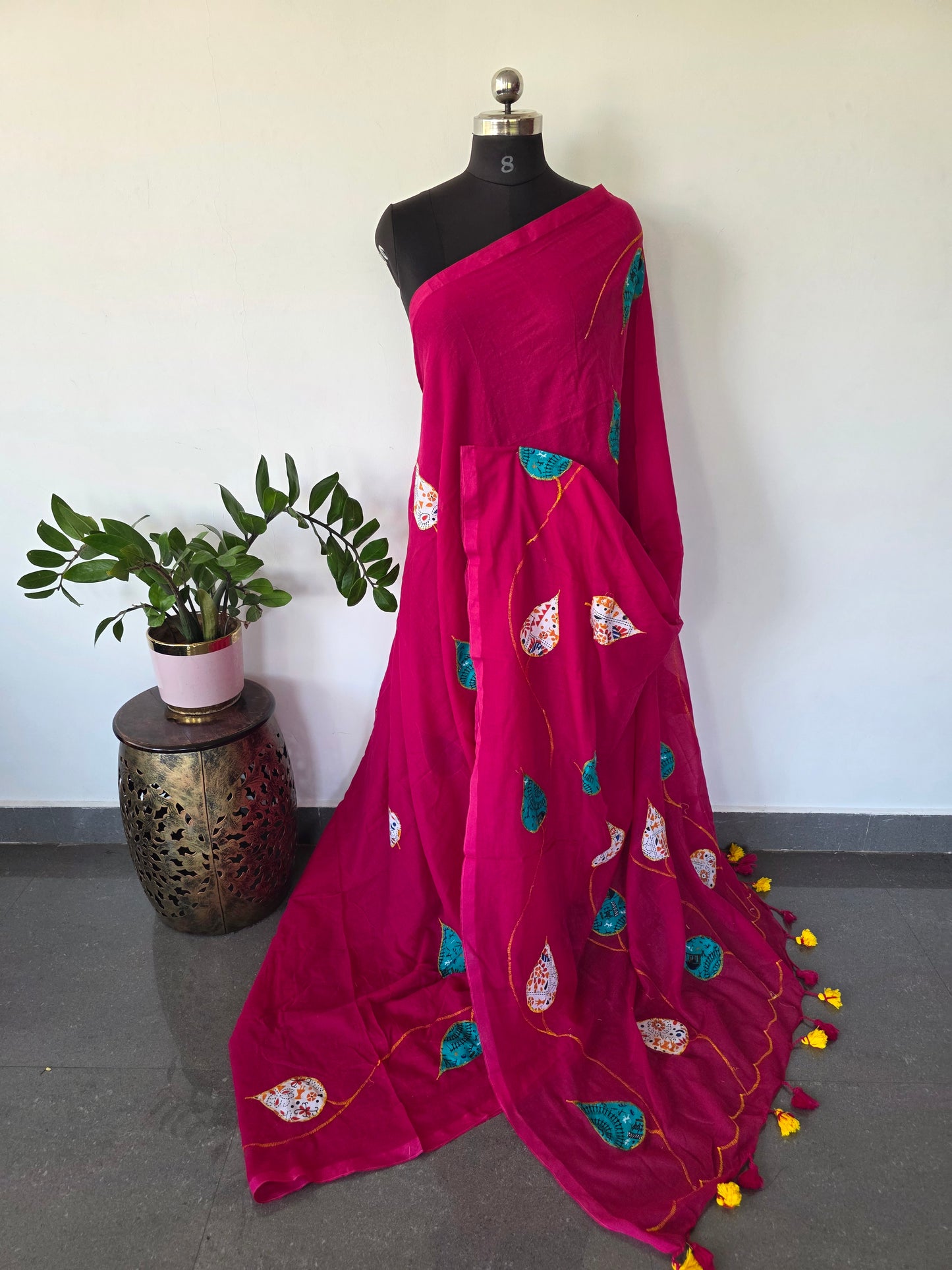 Khadi cotton applique work West Bengal saree - BB628