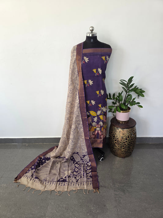 Premium Chennuri pure authentic kalamkari silk with kanchi border -AKS2
