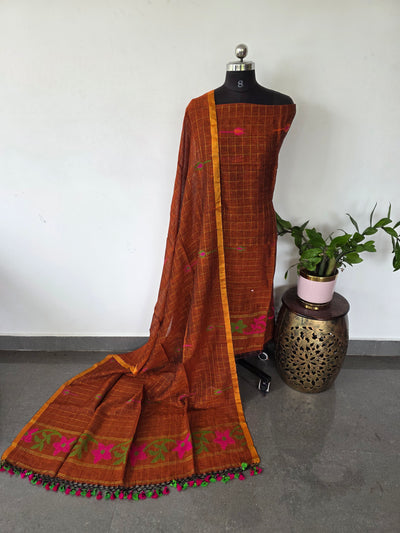 Premium checked handloom linen jamdhani set - JMM348