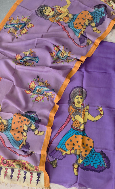 Handcrafted Kalahasthi Penkalamkari bangalore silk set - KH110