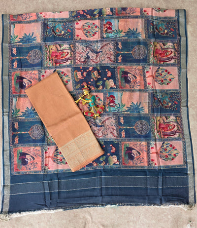 Handloom mangalagiri silk top with pure mangalagiri digital silk shawl - ML34