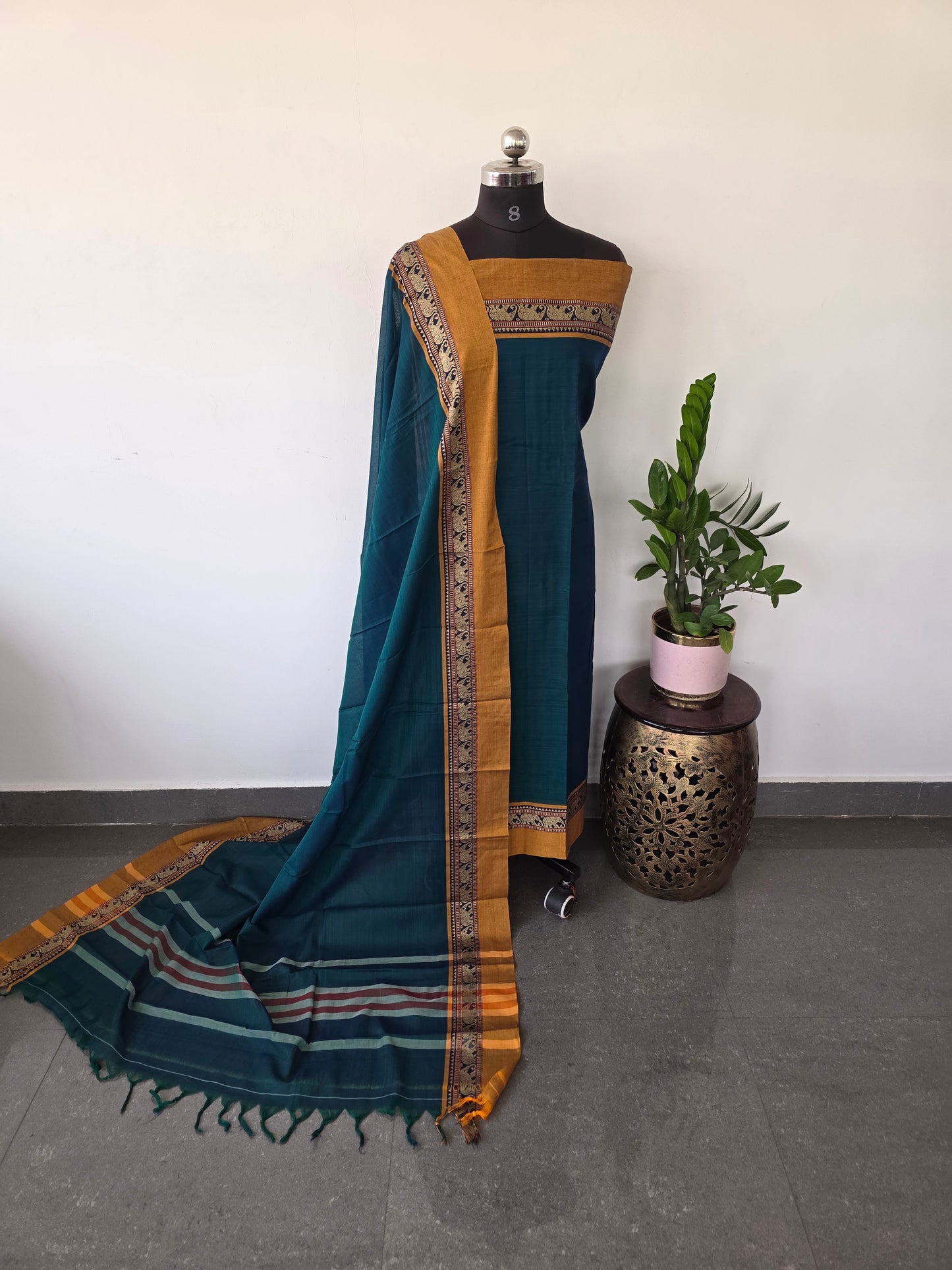 Mercerised narayanapet salwar set with elephant border (4.5 meters)- NA124