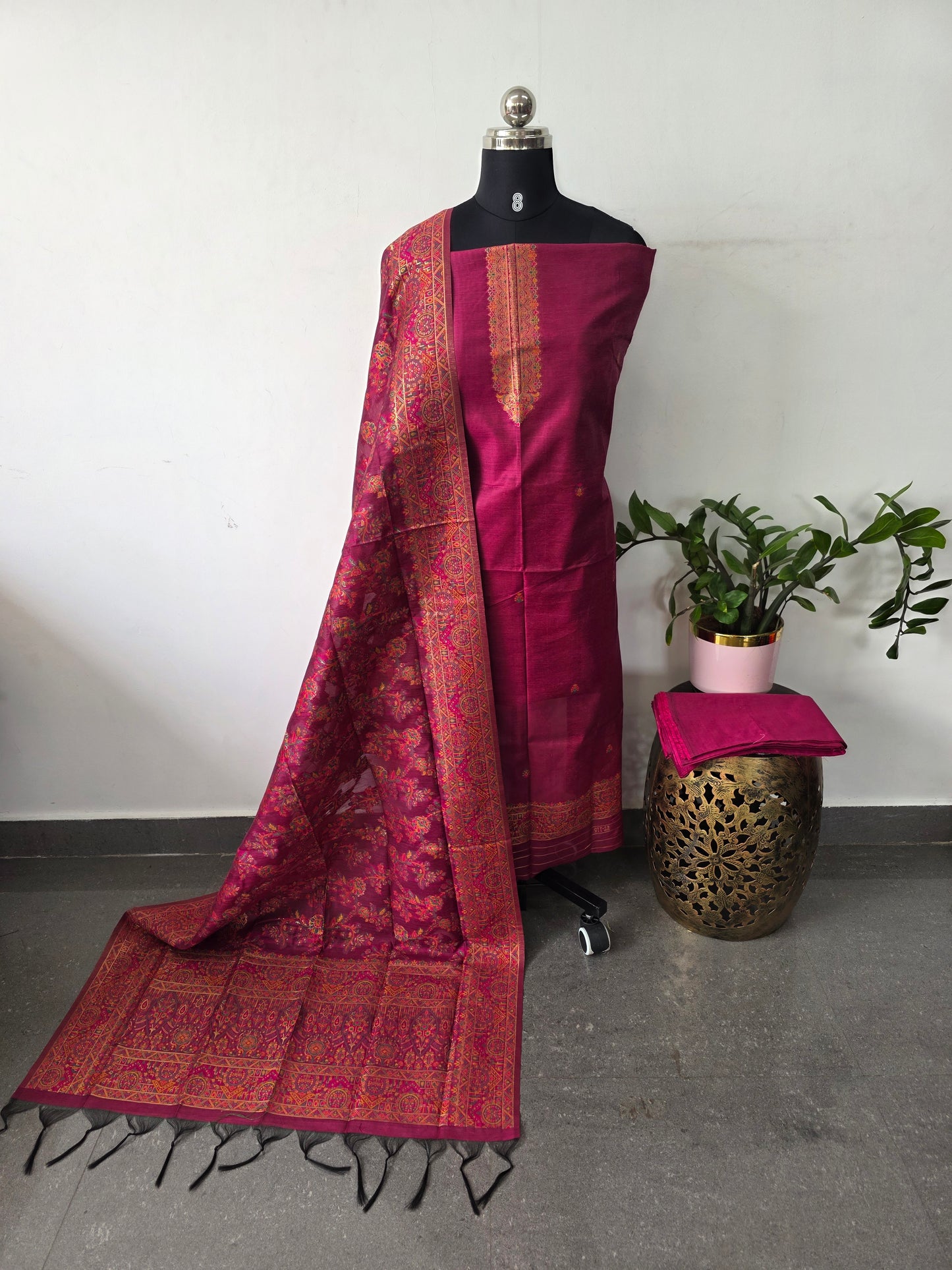 Premium silk cotton jamdhani set-AV357
