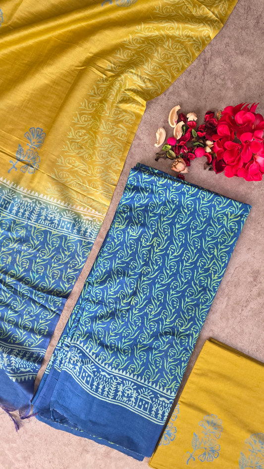 Bhagalpuri katan handblock silk set - DB20