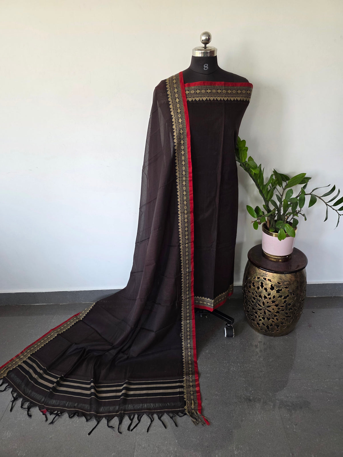 Mercerised  narayanapet salwar set (Brown) (4.5 meters)- NA286