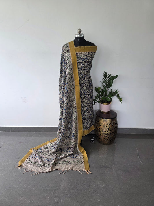 Premium chennuri silk handblock kalamkari salwar set with nizam border - HN3