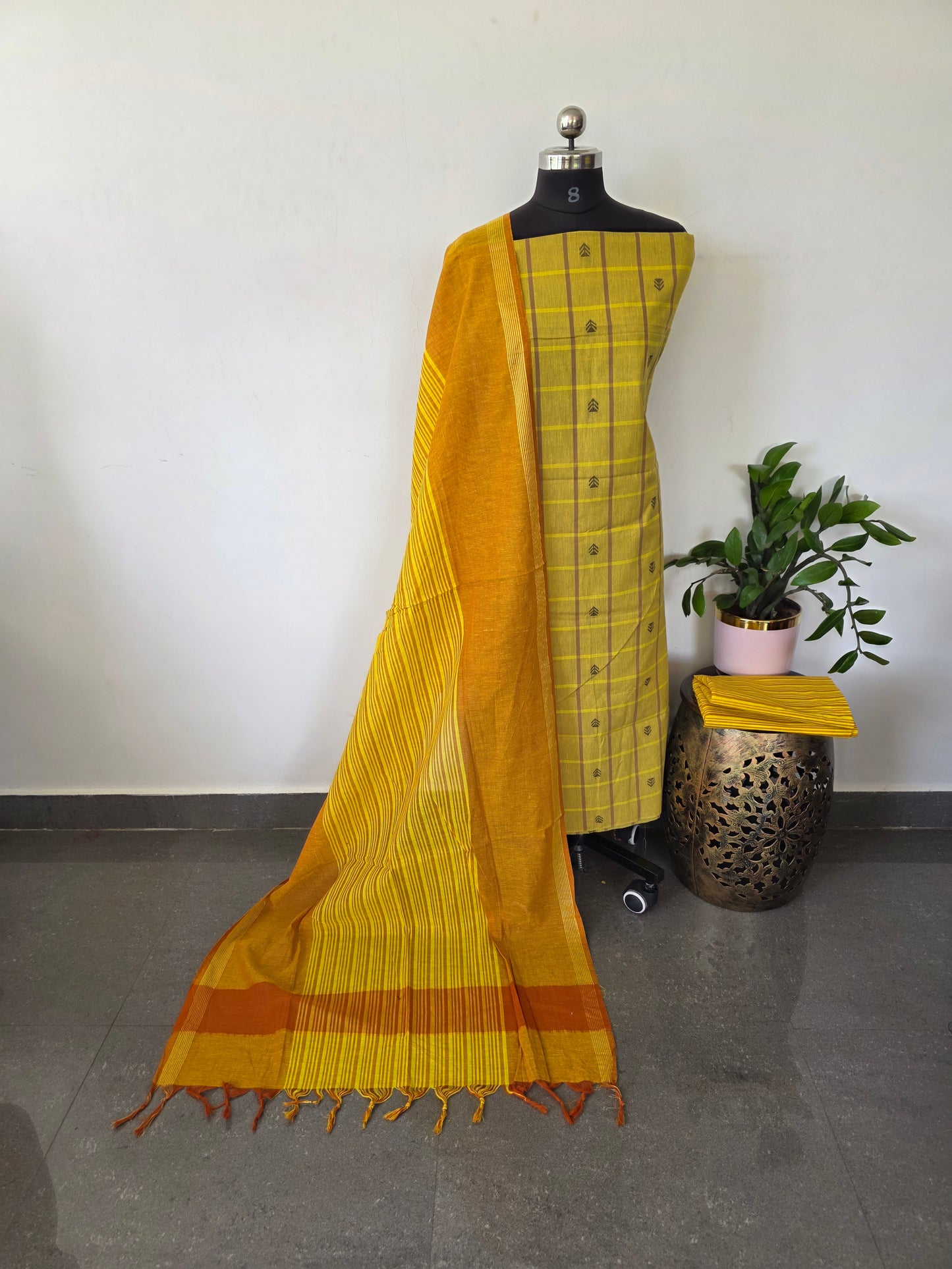 Checked Dobby butta south cotton set - PCS13
