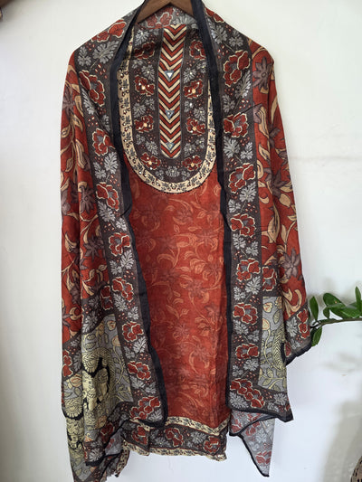 Penkalamkari inspired Muslin silk set-VM52