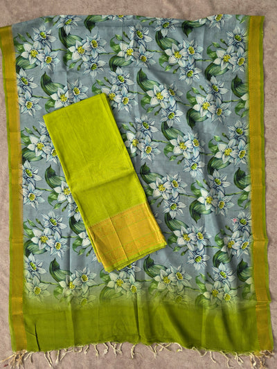 Handloom mangalagiri silk top with pure mangalagiri digital silk shawl - ML15