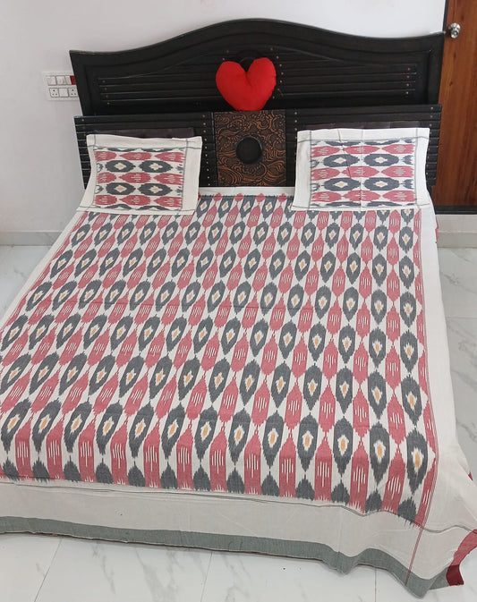 Warp ikkat bed sheets (90*108 2/40s bedsheet with pillow) - NV523