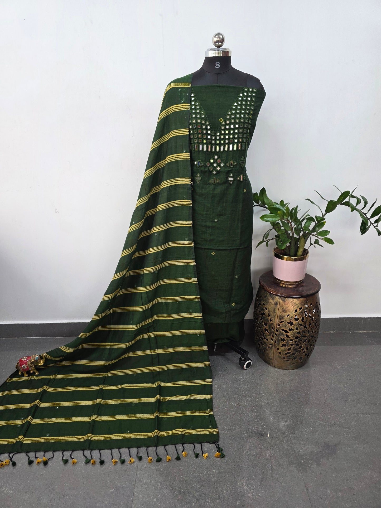 Handcrafted Mirror work cotton bhujodi salwar set - BB393