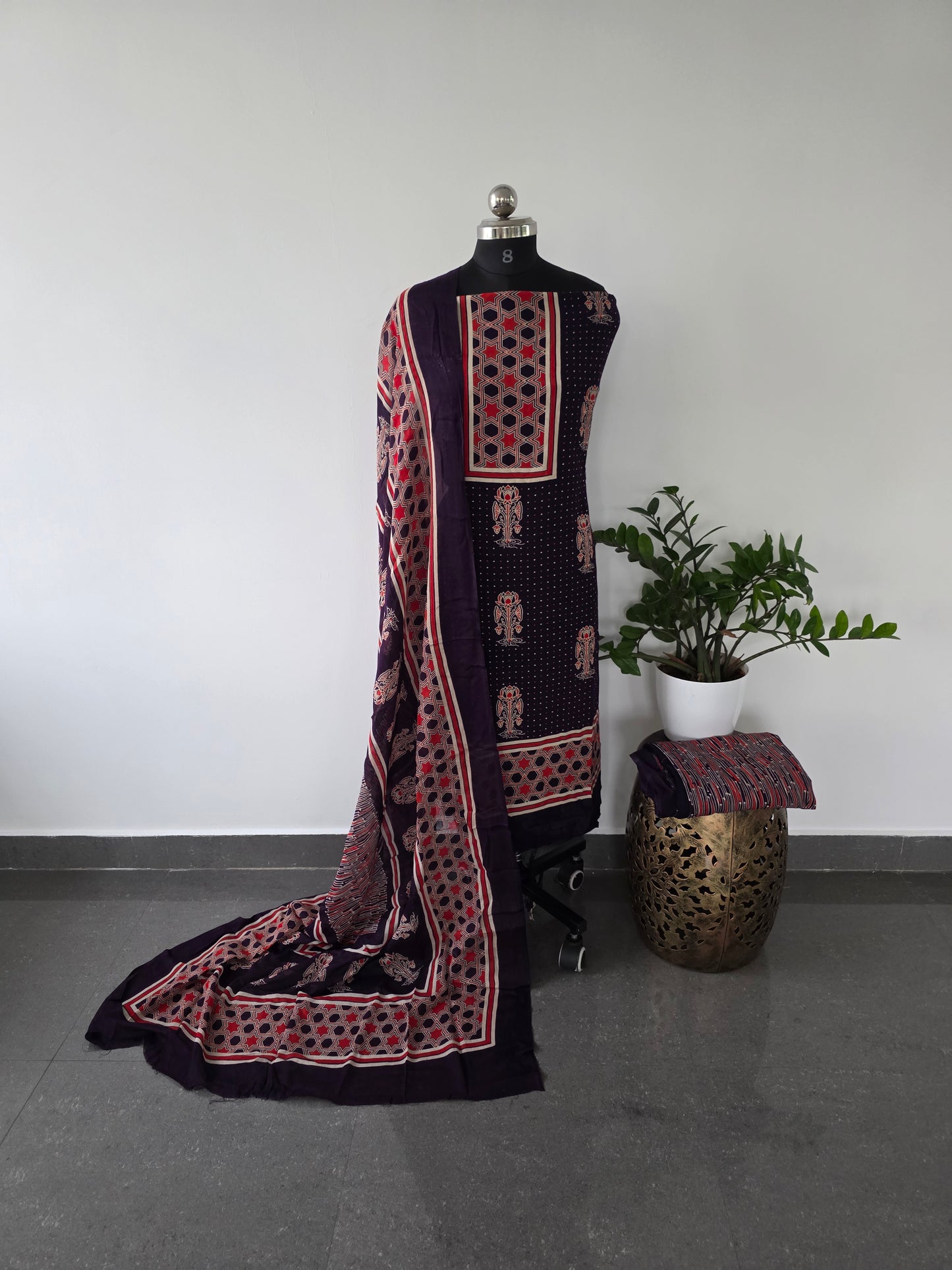 Premium ajrakh rayon cotton set - HR12