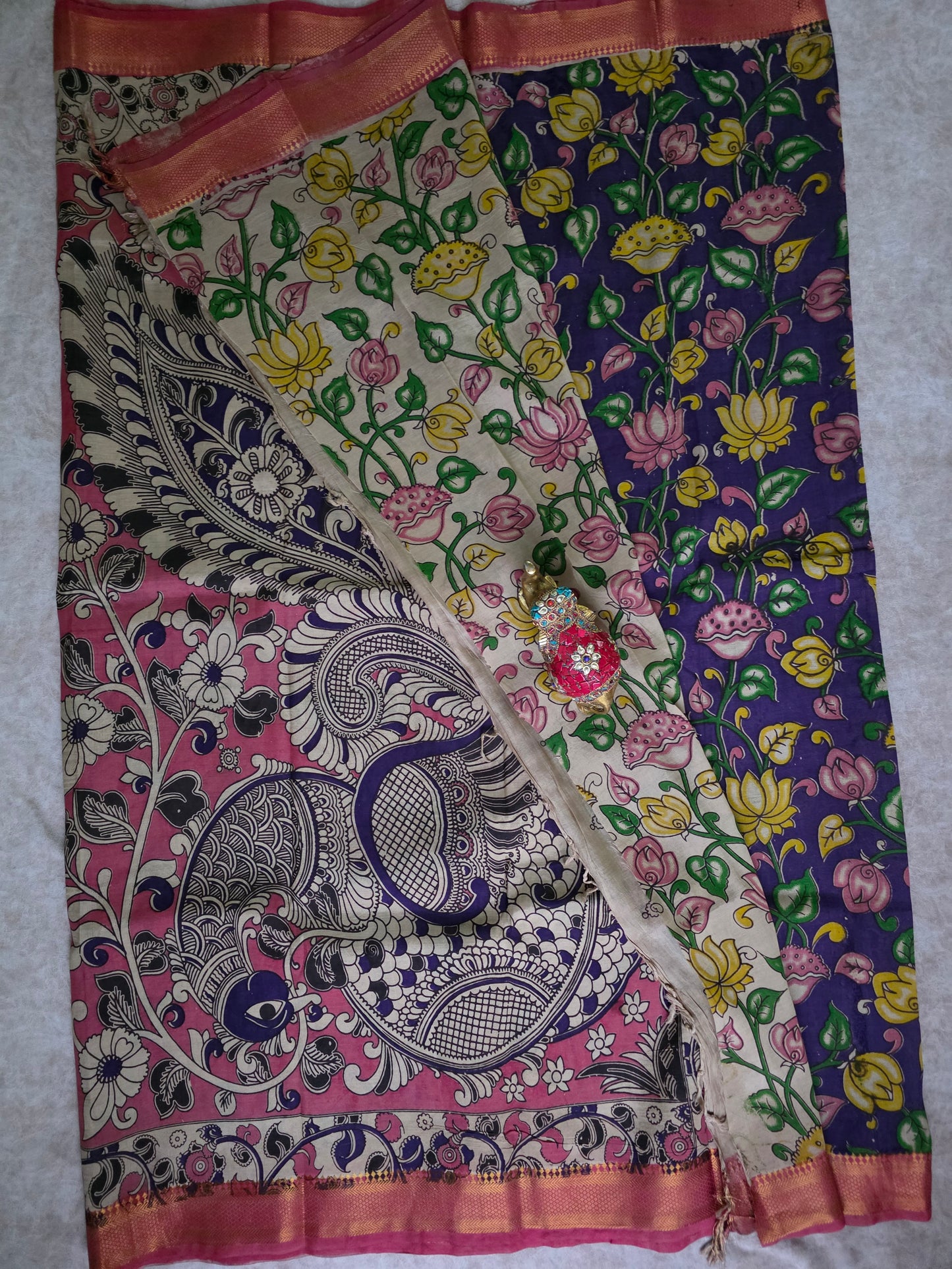 pure chennuri kalamkari silk saree with nizam border - KQ2