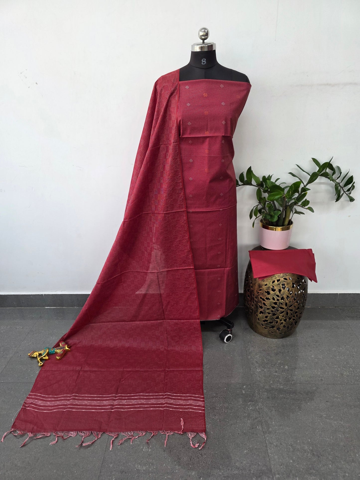 Bhagalpuri katan weaving with butta set-BA549