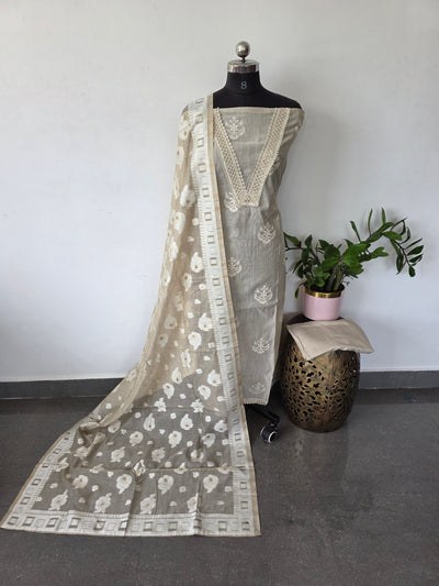 Premium silk cotton v'neck embroidery work salwar set - AS81