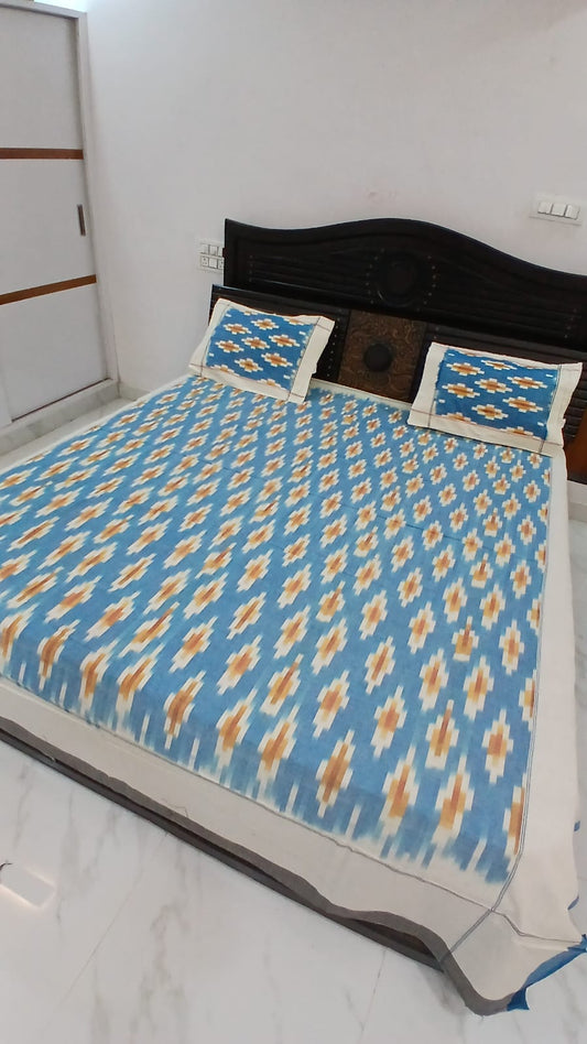 Warp ikkat bed sheets (90*108 2/40s bedsheet with pillow) - NV555