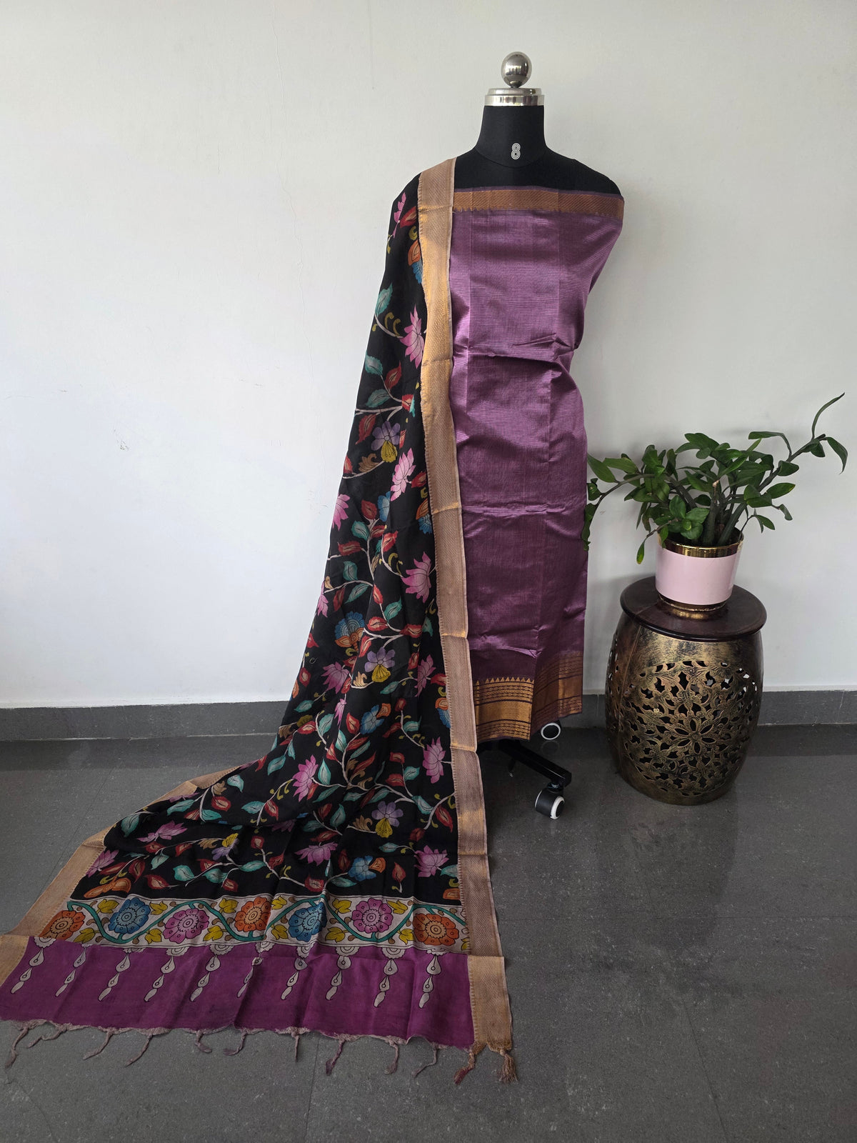 Handloom mangalagiri pattu with penkalamkari duppatta -MP19