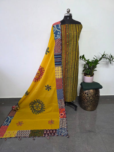 Handcrafted ajrakh cotton top with applique cotton shawl - BAA46