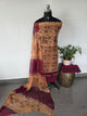 Handblock soft silk set with georgette shawl - GE263