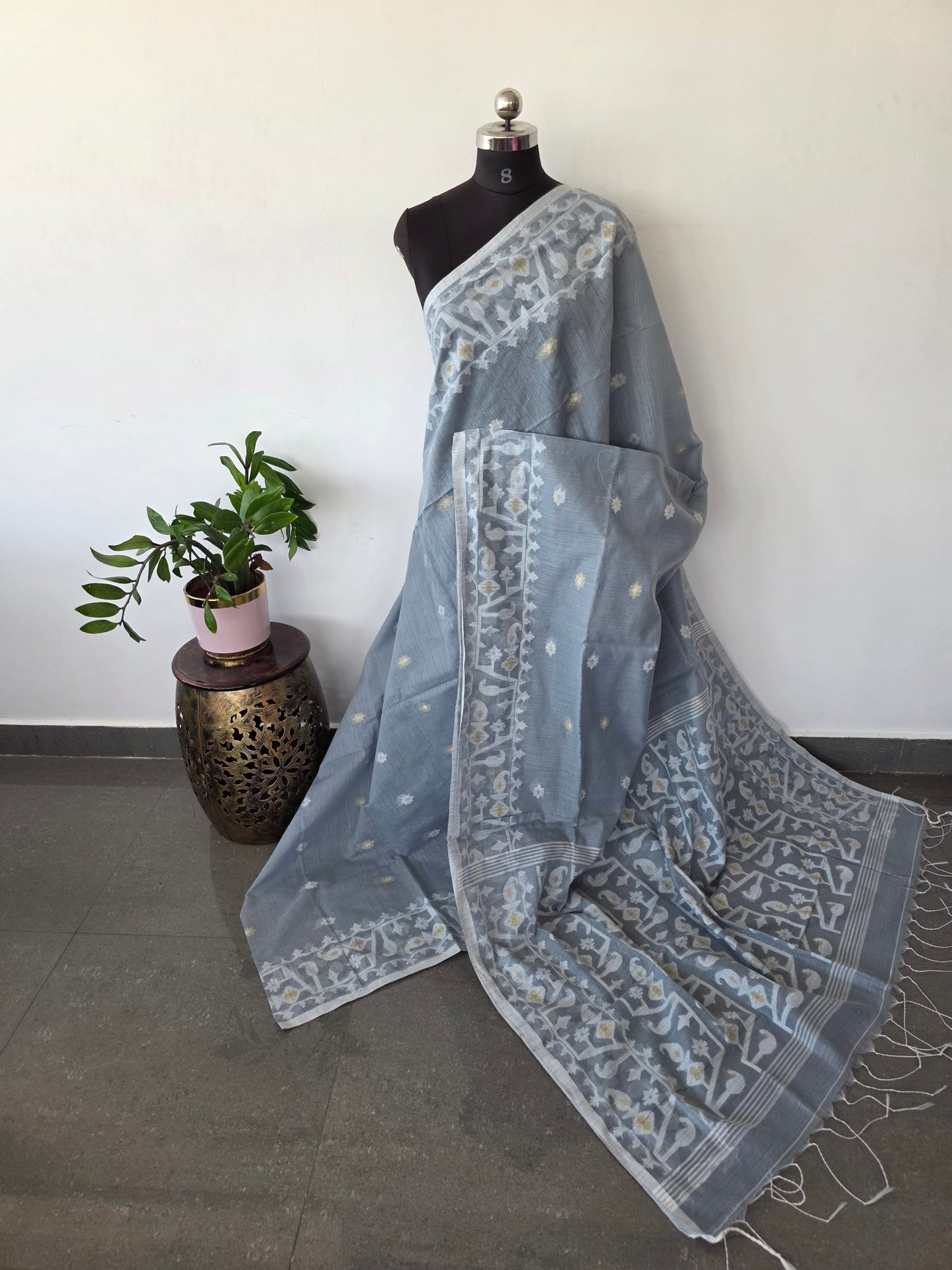 Silk cotton jamdhani saree  - BB478
