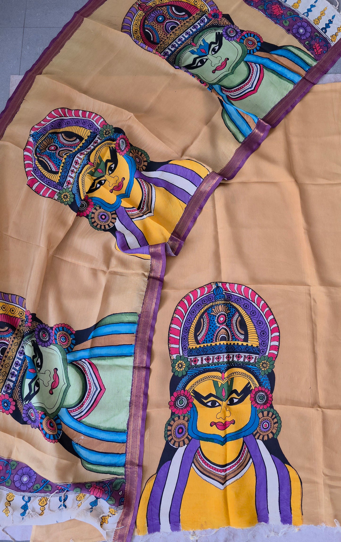 Handcrafted Kalahasthi Penkalamkari bangalore silk set - KH74