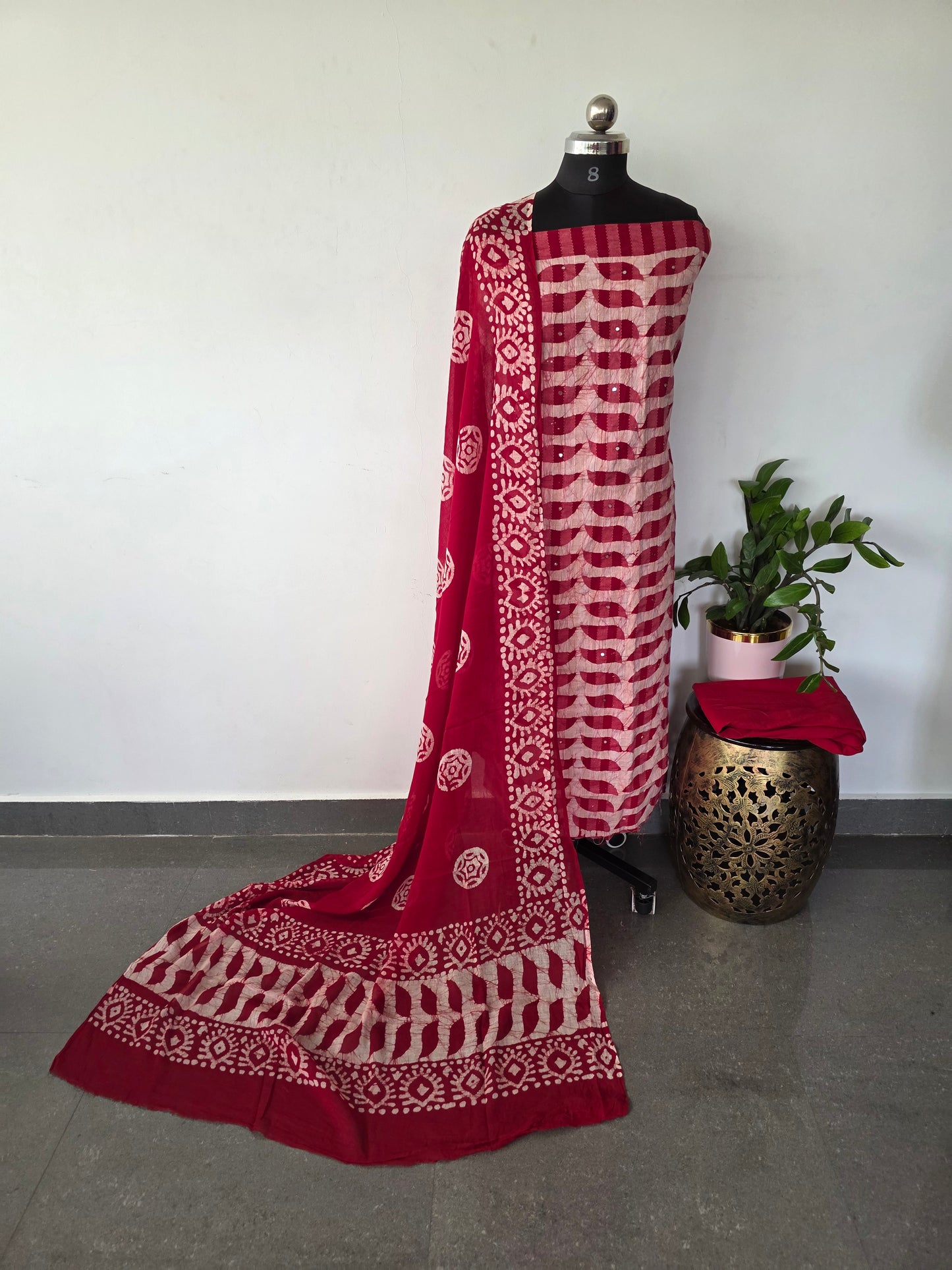 Dull patta kantha batik cotton set with mirror work - BA239