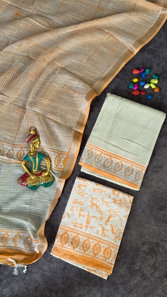 Handblock Jaipuri linen cotton set - JA441