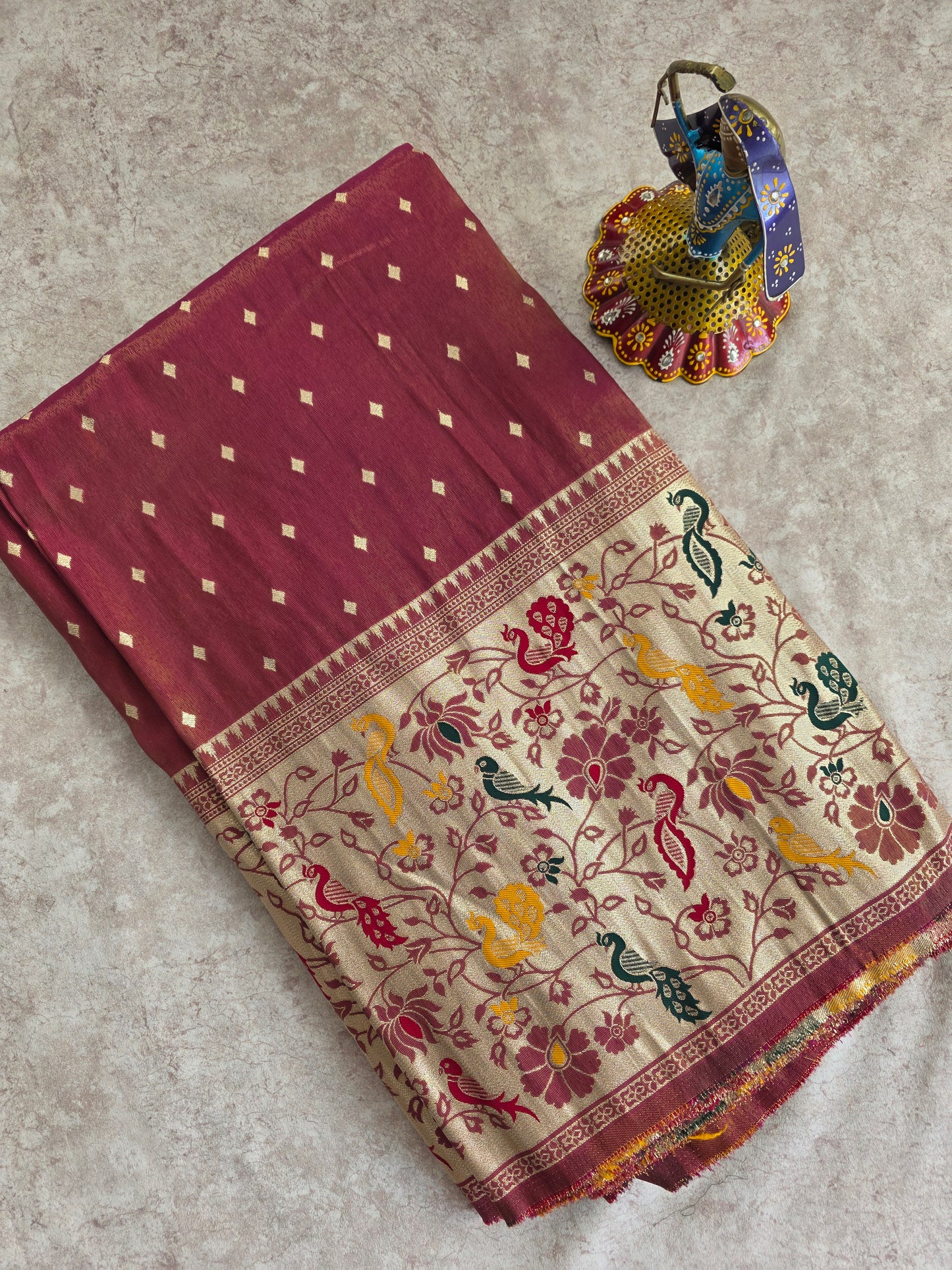 Premium cosmos silk paithani running material ( 1 mtrs ) - PRM13