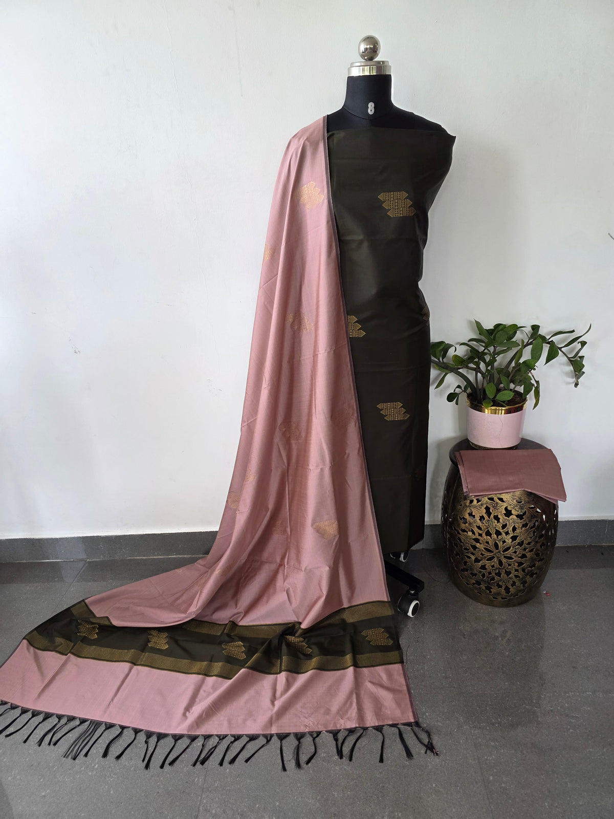 Borderless soft silk salwar set(Black) -GS100