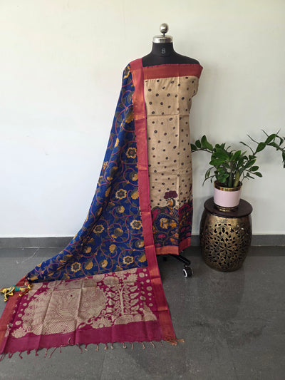 Kalamkari katha- Chennuri pure kalamkari silk set - AK382