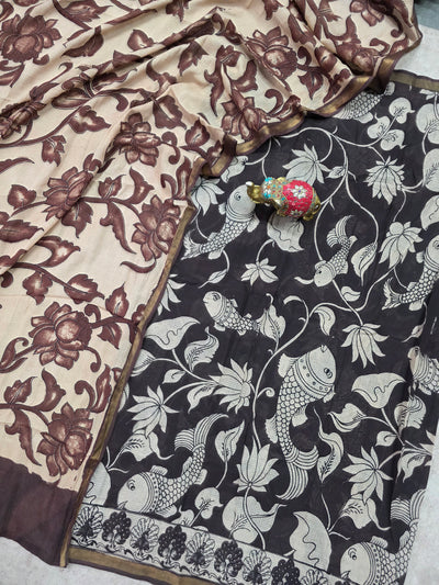 Handcrafted Kota kalamkari set (2 pc set )(Black)-AK481