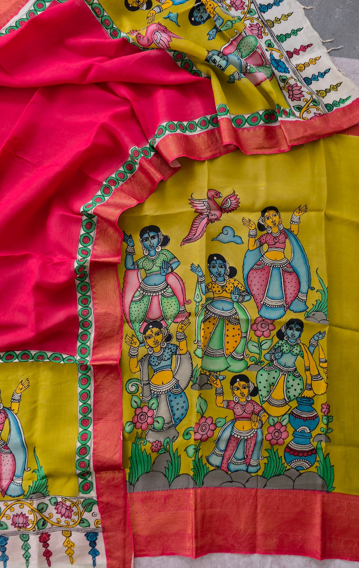 Handcrafted Kalahasthi Penkalamkari bangalore silk set - KH36