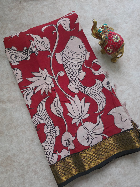 pure chennuri kalamkari silk saree with nizam border - KQ1