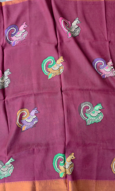 Handcrafted Kalahasthi Penkalamkari bangalore silk set - KH154