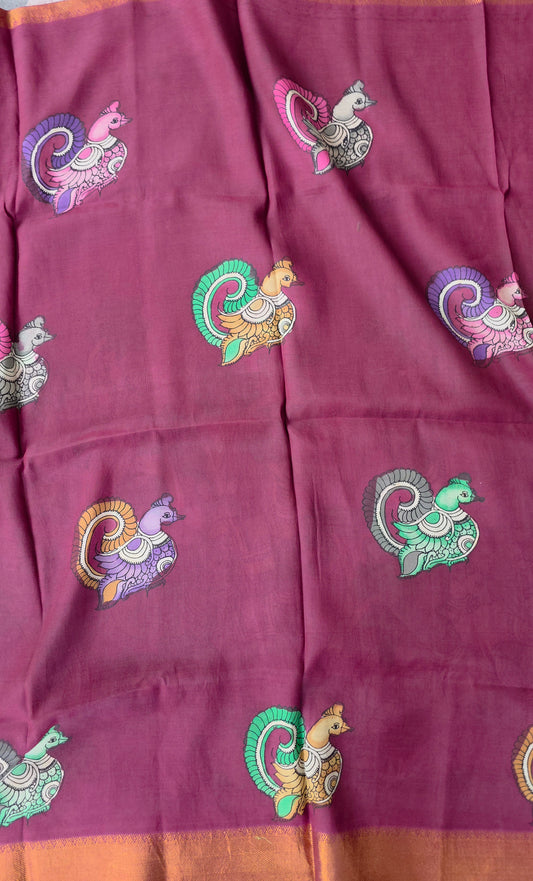 Handcrafted Kalahasthi Penkalamkari bangalore silk set - KH154