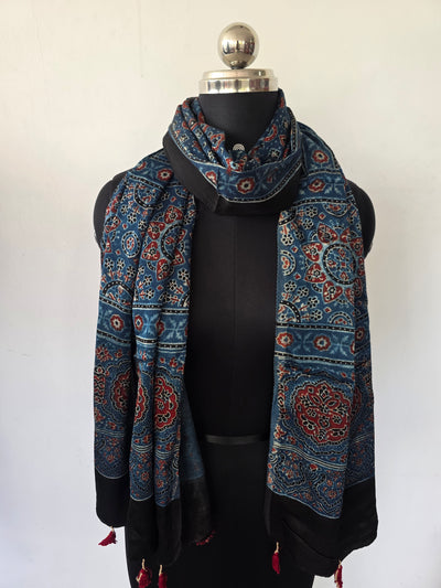Ajrakh Handblock natural dyed mashru silk stole-MV55