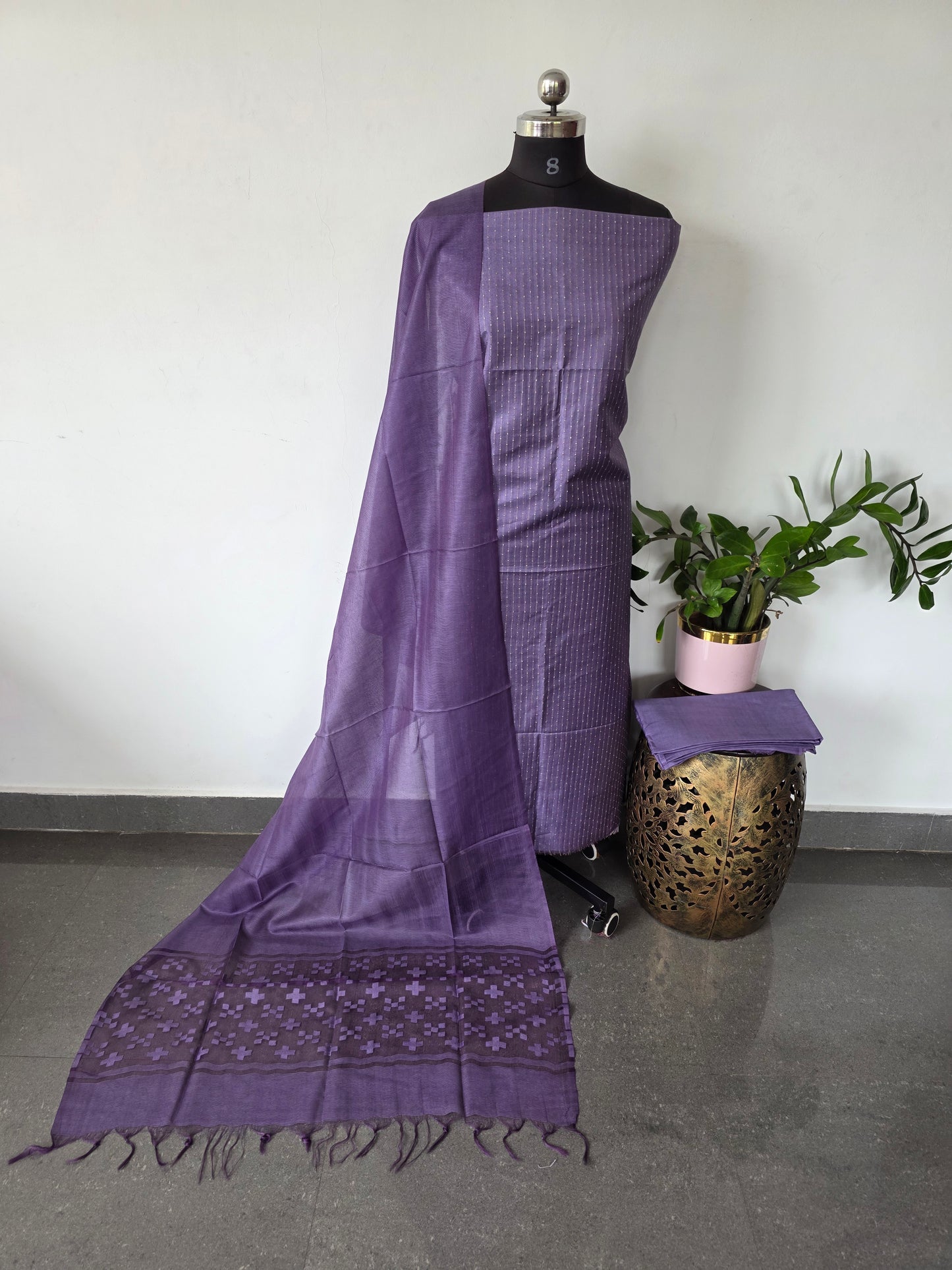 Bhagalpuri katan weaving set  with cutwork duppatta - BA485