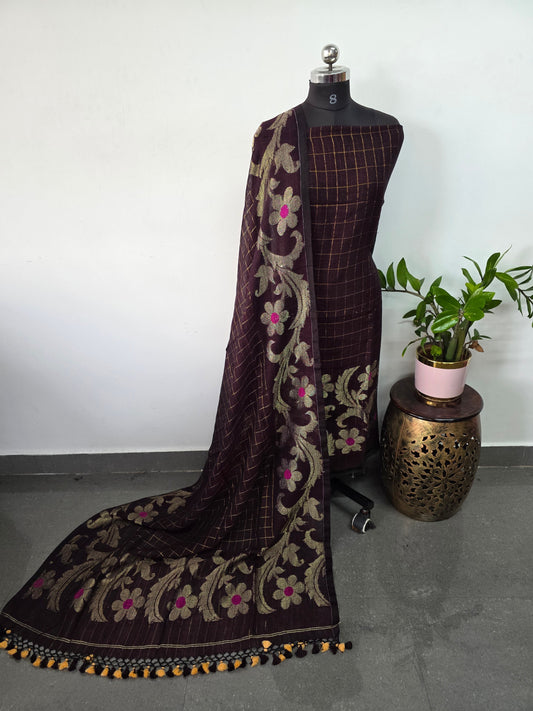 Premium checked handloom linen jamdhani set - JMM395