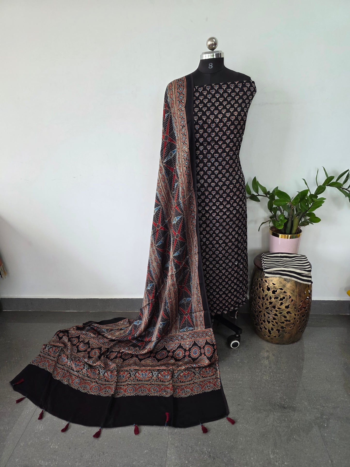Handcrafted ajrakh modal silk set - HZ90